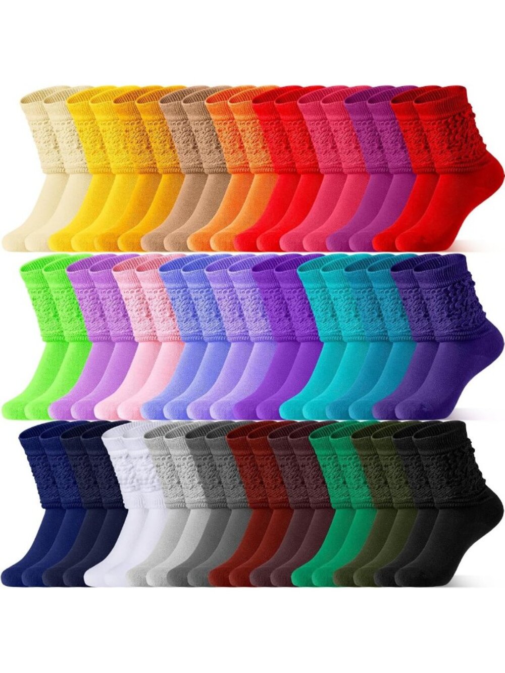 28 Pairs Extra Long Slouch Socks for Women - Knee High Scrunch Knit in 28 Colors